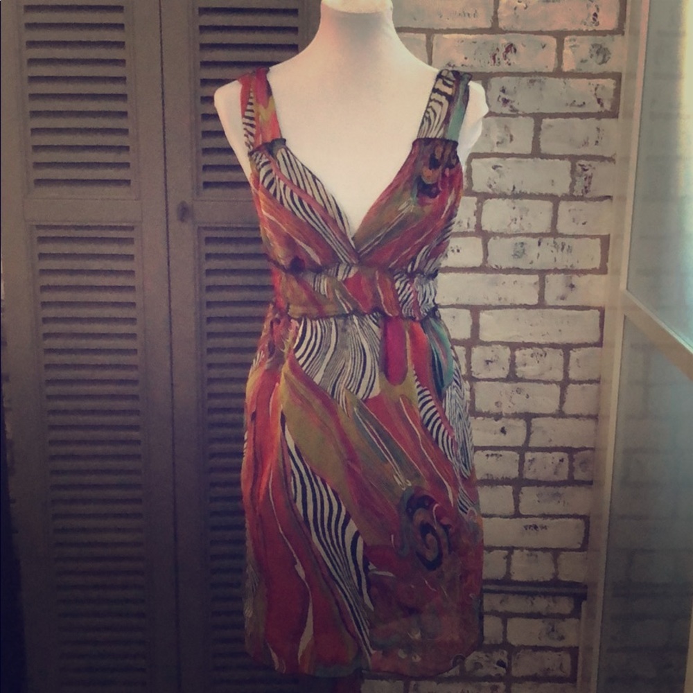 V-neck multicolor a-line dress